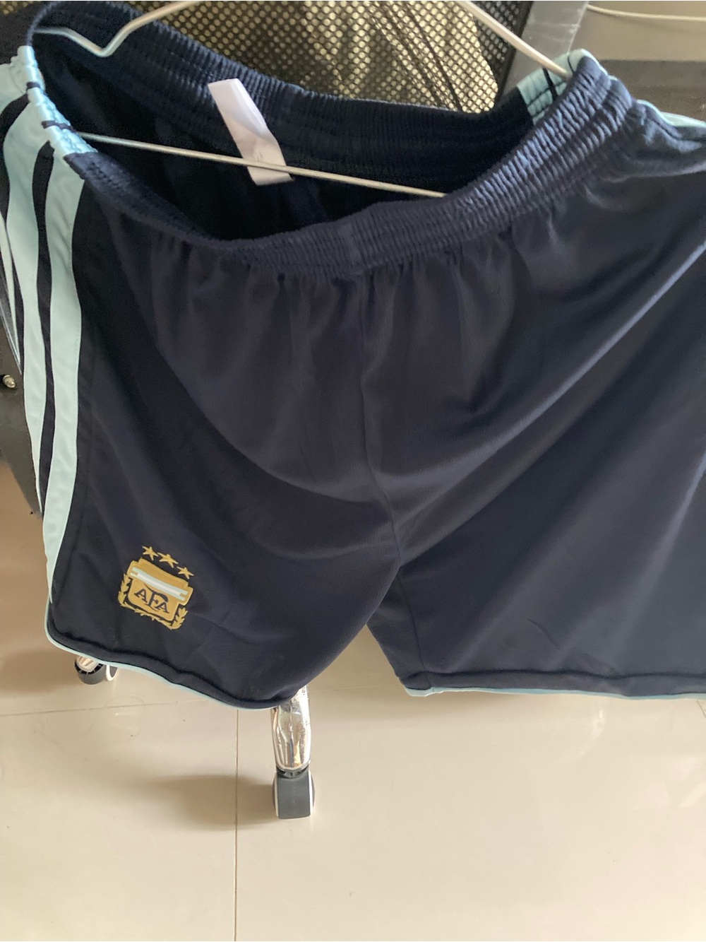adidas Navy Shorts with Light Blue Side Stripes and Crest